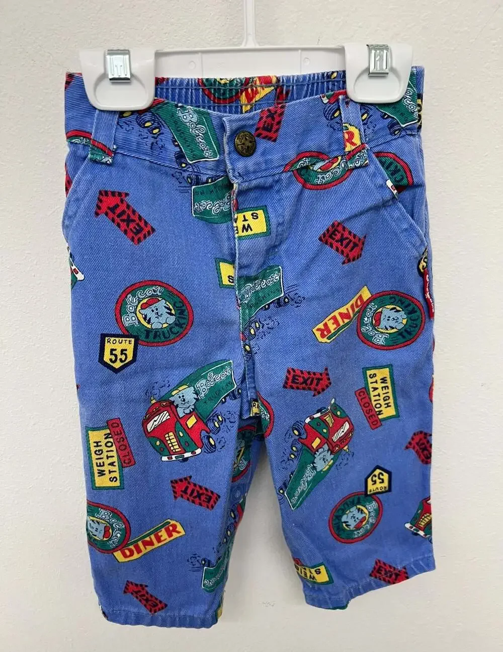 Vintage OshKosh B'Gosh Blue Truck Route 55 Weigh Station Print Corduroy Pants